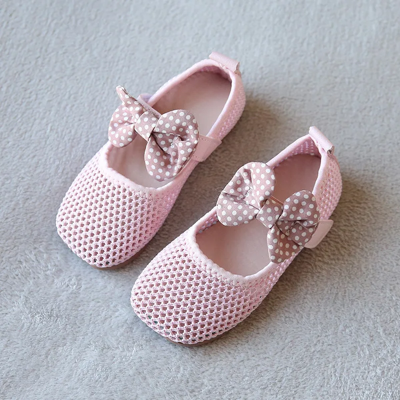 

Girls Shoes Clogs 2021 Spring Summer New Korean Bowknot Soft Bottom Mesh Net Little Girl Anti Slip Princess Shoes Sneaker E01252