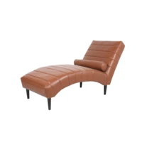 faux leather armless chaise lounge channel stitching with lumbar pillow browncognac chaise lounge chairus depot