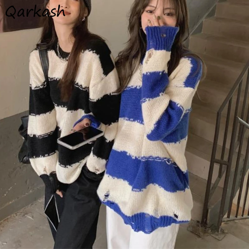 

Pullovers Women Sweater All-match Simple Design Clothes Hollow Out Harajuku Elegant Classic Spring O-neck Baggy BF Stylish Chic