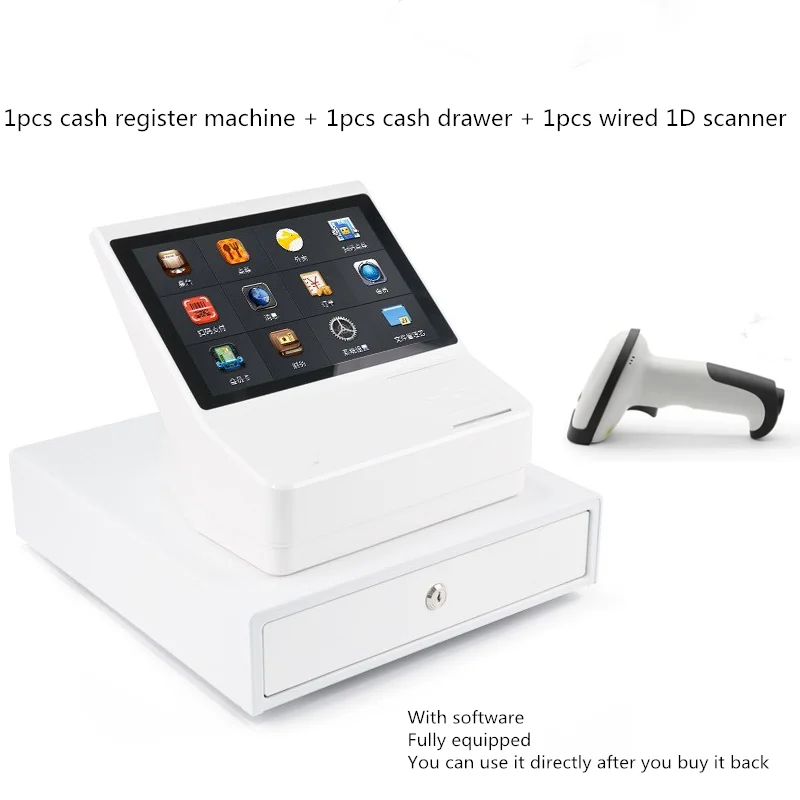 

10.1 inch all in one pos terminal quad core smart android pos system cash register machine touch screend scanner + cash drawer