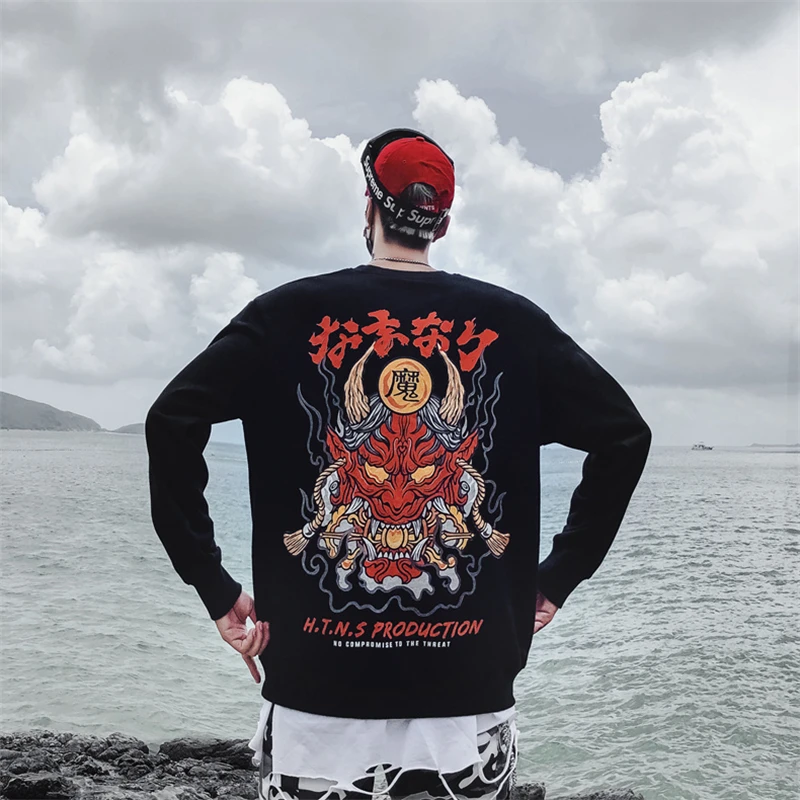 Bebovisi Японская уличная толстовка мужские худи демон мужские Harajuku повседневные уличные японские худи