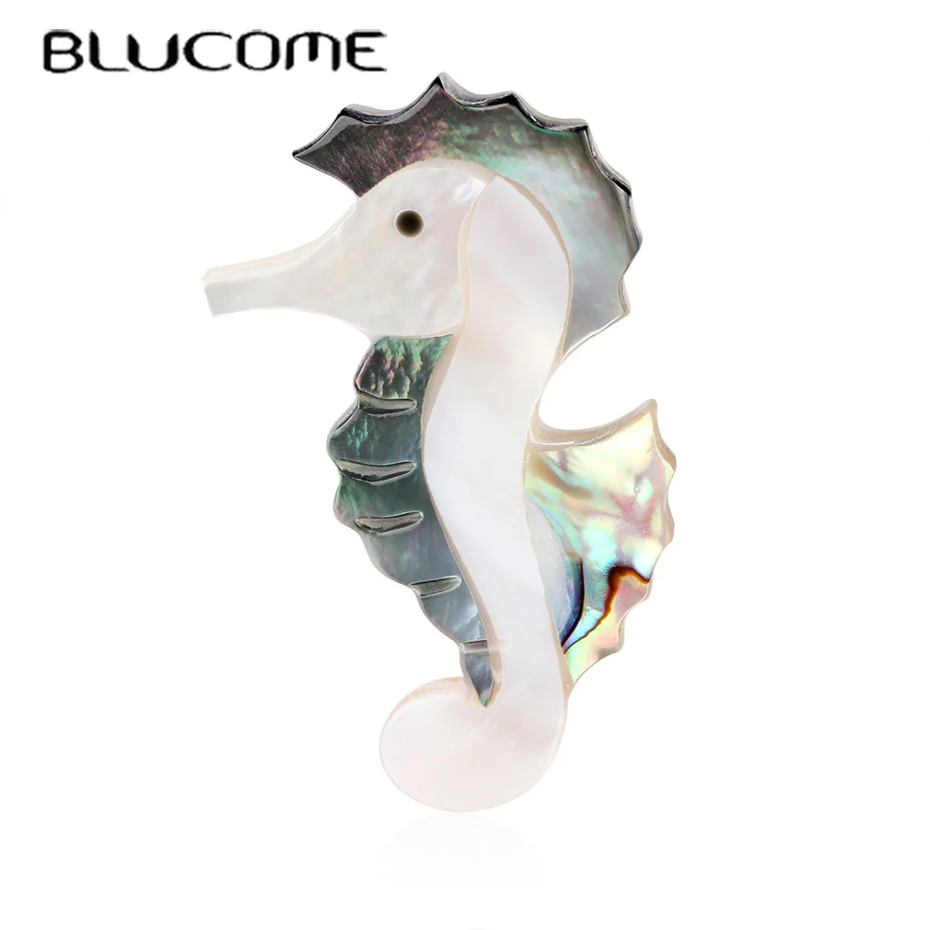 

Blucome Vivid Hippocampus Shape Brooch Pins Natural Abalone Shell Brooches For Women Men Girls Gift Scarf Buckle