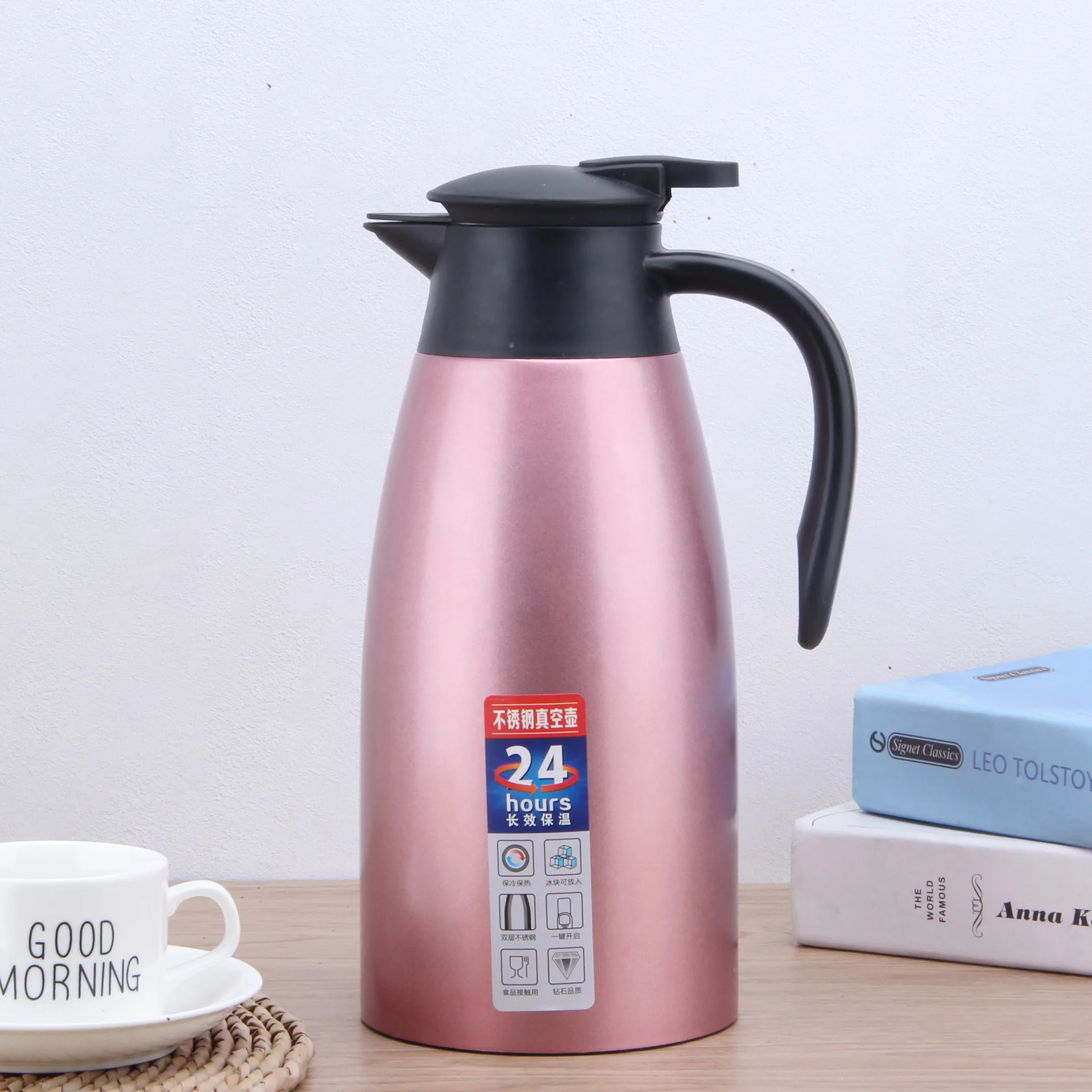 

Stainless Steel Thermal Insulation Water Bottles with Handgrip Pressing Type Coffee Pot Double Walled Vacuum Thermos 2000ml