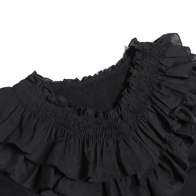 Черное платье с оборками XITAO женская мода новый пуловер длинным рукавом