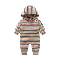 new arrival spring and autumn newborn baby clothes baby boys and girls romper long sleeved striped hooded jumpsuit