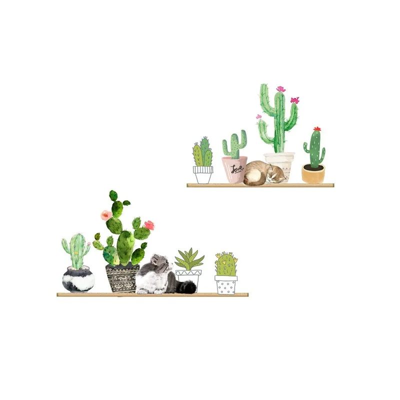 

Cactus Potted Wall Stickers Bedroom Living Room Backdrop Wall Decoration Sofa Corridor Creative Mural Self-adhesive Room Decor