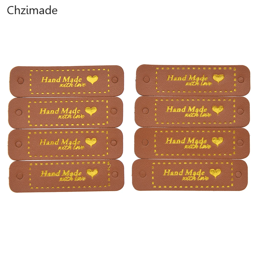 8pcs brown gold Lychee Life одежда ручной работы метки одежды из искусственной кожи с буквенным принтом этикетки джинсы сумки обувь метки Шитье - Цвет: 8pcs brown gold