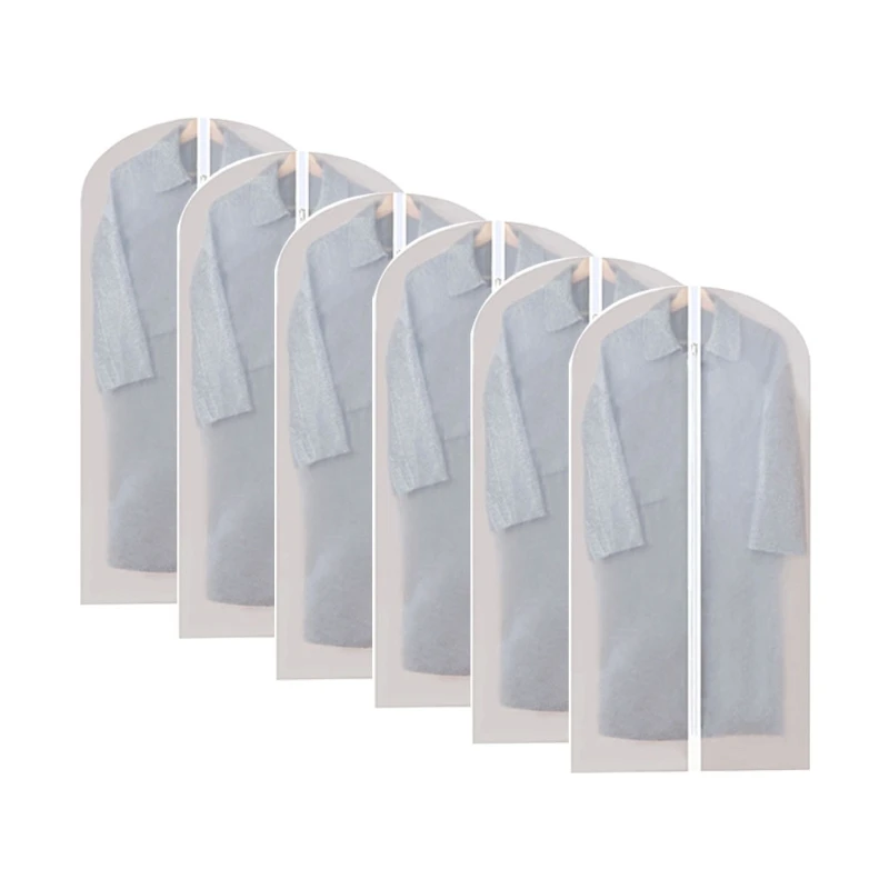 

6 Pcs Full Zipper Translucent Clothes Cover Protector Dustproof Hanging Clothing Storage Bag Waterproof Breathable Cover 4XFA