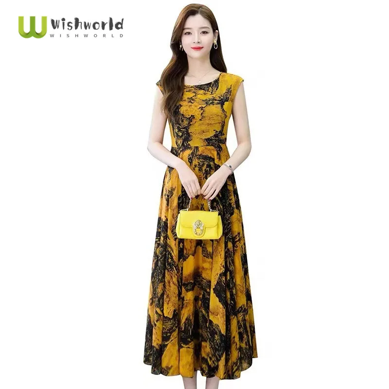 

2021 Leisure Fashion Print Dress Cultivate One's Morality Show Thin Sand Lady Skirt Show Temperament of the Dresses