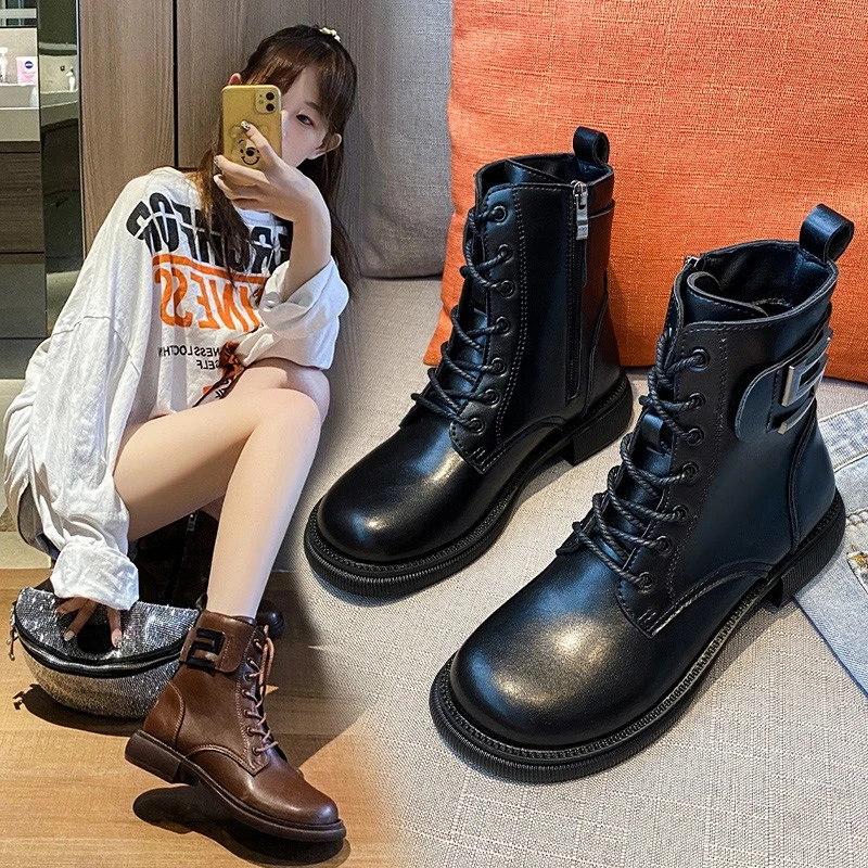 

Ботильоны из натуральной кожи, с круглым носком, на квадратном каблуке, на молнии, с перекрестными ремешками, размеры 34-39, для зимы, 2021