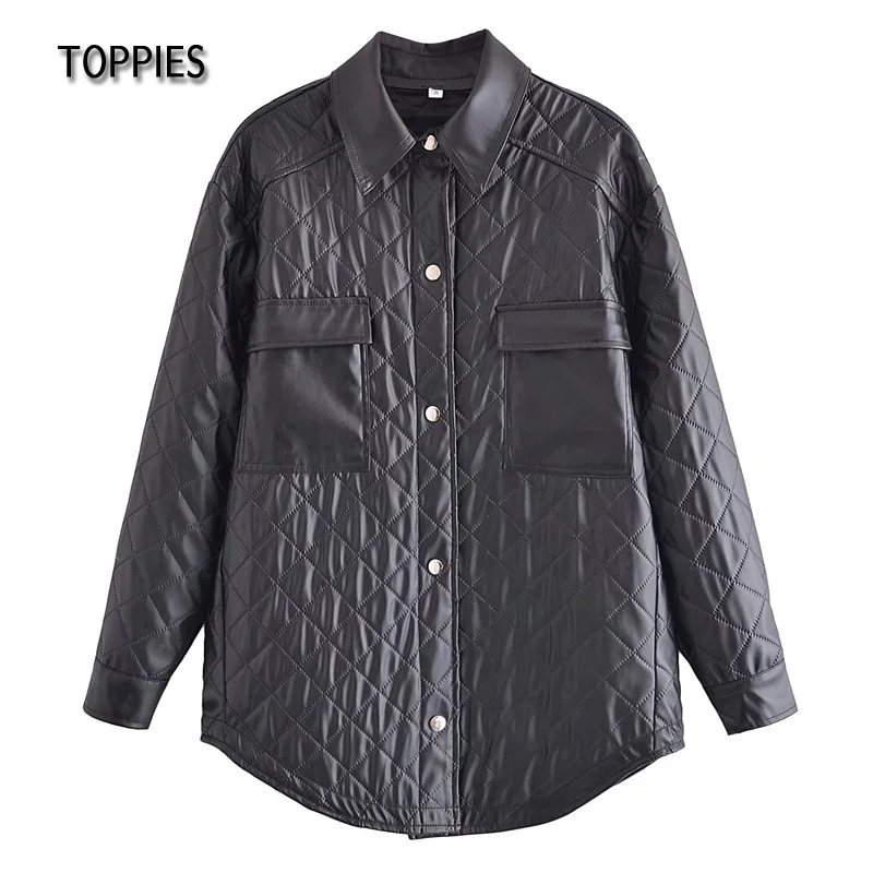 

Женская зимняя куртка Toppies из искусственной кожи, легкое Стеганое пальто 2021, женская модная уличная одежда