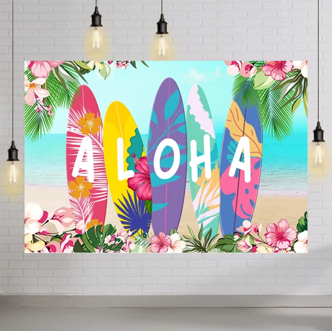 

Floral Birthday Party Aloha Backdrop Hawaii Flamingo Photography Background Tropical Beach Baby Shower Birthday Backdrops