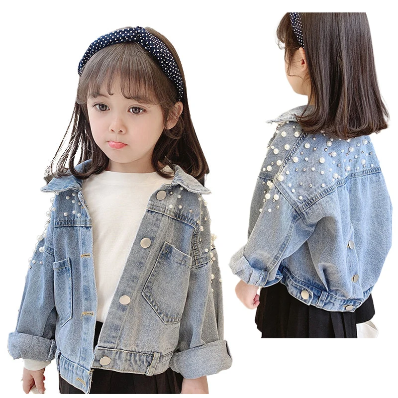 

2021 Girls Denim Jackets Jeans Jackets for Girls Fashion Bomber Jackets with Peals Children Outwear Spring Jackets 3-8Y