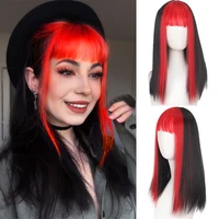 XUANGUANG Synthetic Black Long Straight Hair Wig Women Double-sided Red Hair/Blond Bangs Heat-resistant Wave Cosplay Wig Women