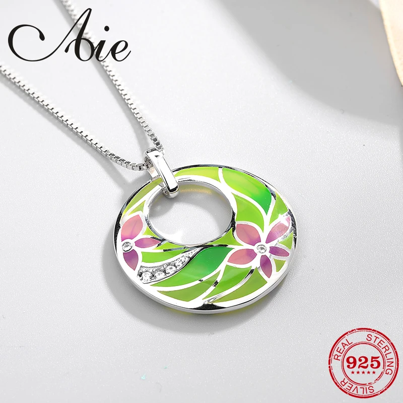 Женский кулон из серебра 925 пробы с зеленой эмалью|Подвески| |