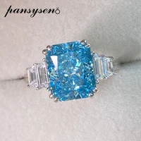 pansysen 100 925 sterling silver created moissanite aquamarine ring wedding engagement fine jewelry lab diamond rings for women