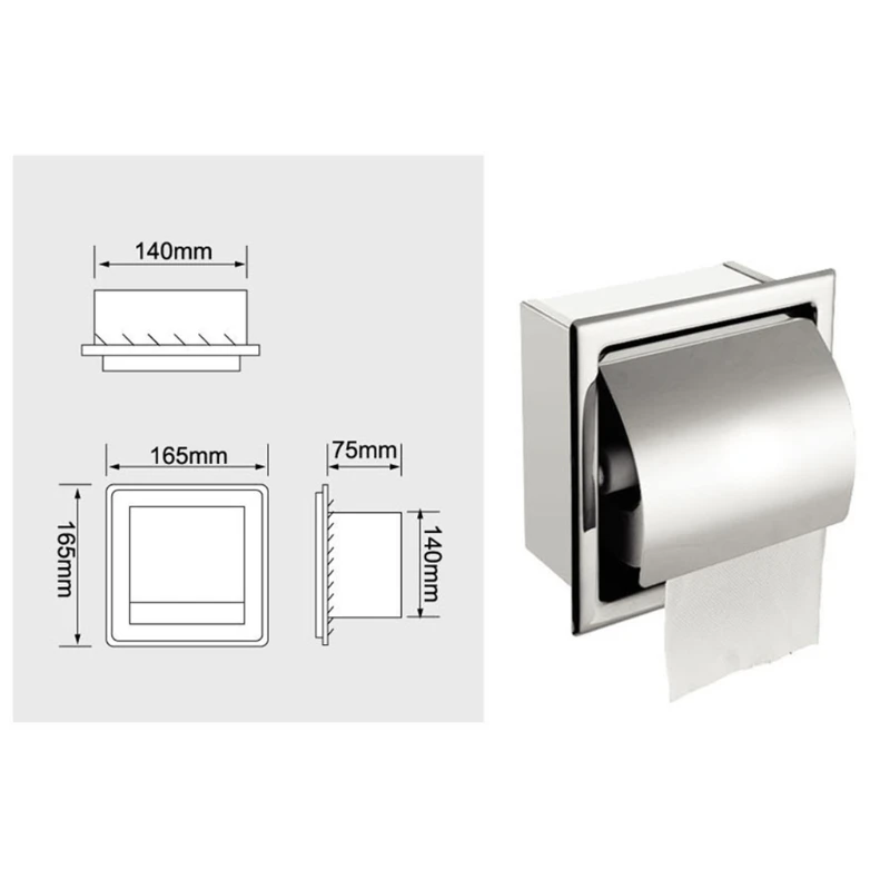 

Stainless Steel Bathroom Wall Mounted Concealed Tissue Box Toilet Paper Holder