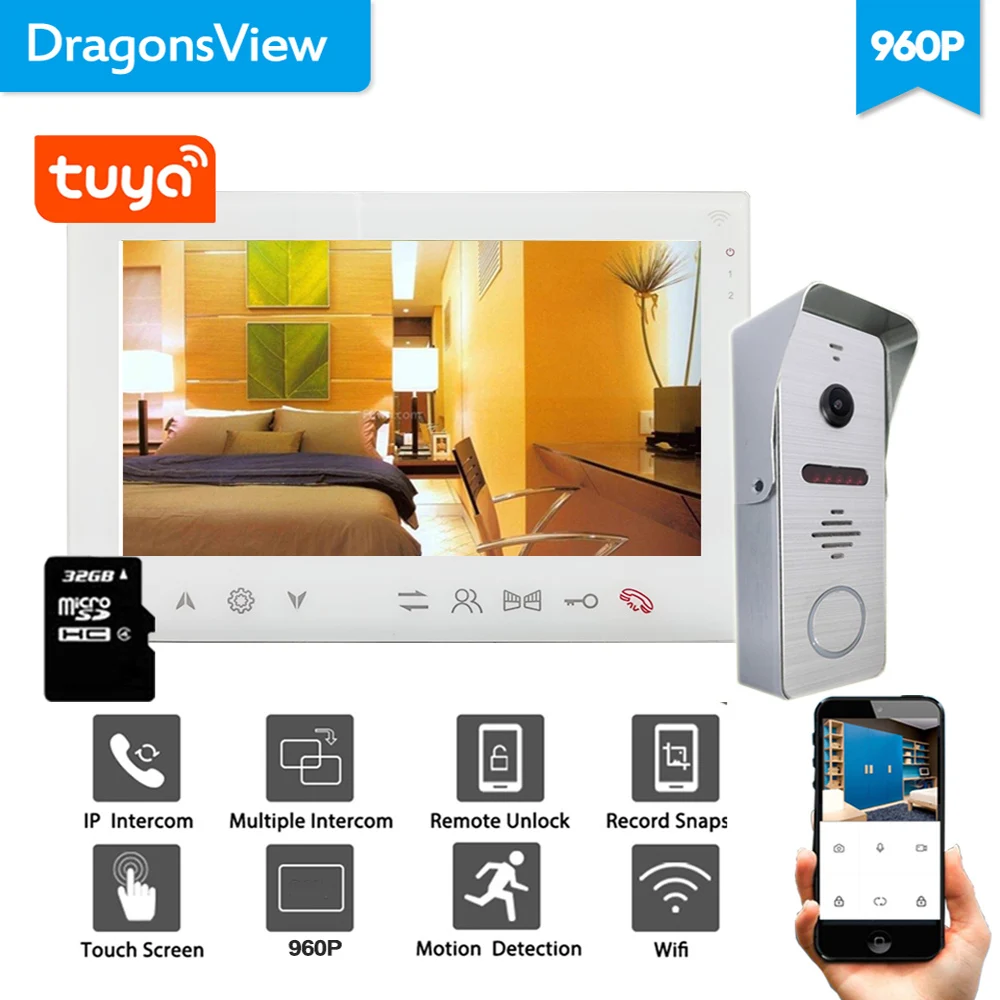 dragonsview 960p 7 inch wifi wireless video door phone intercom system smart tuya doorbell camera day night motion detection free global shipping