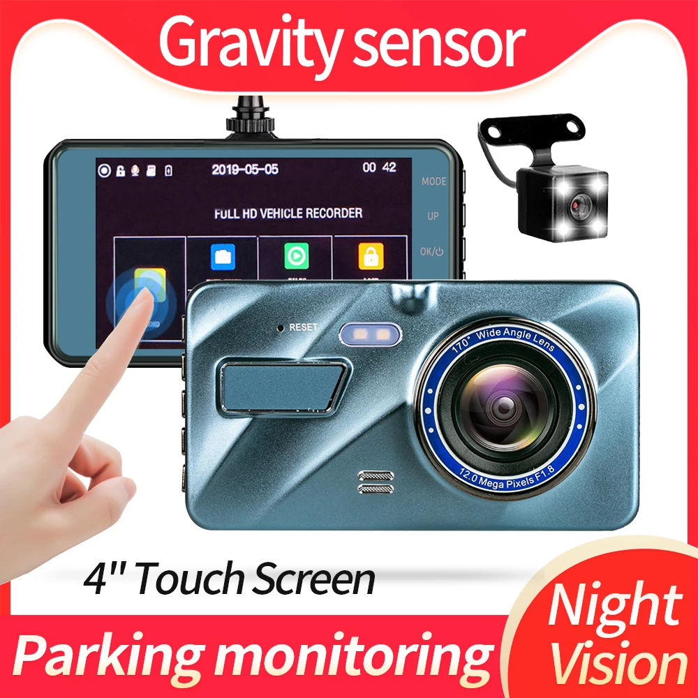 

Видеорегистратор автомобильный с сенсорным экраном IPS 4 дюйма Full HD 1080P, акселерометром, мониторингом парковки и ночным видением