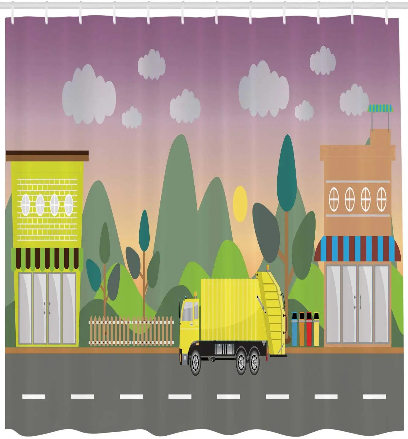 Мусоровоз душевая занавеска вид из города мусорная машина транспортировка