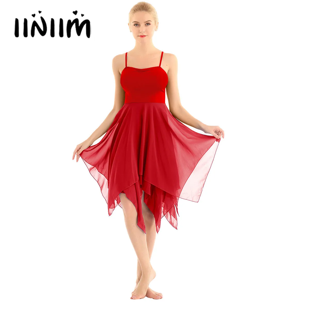 

iiniim Womens Adult Ballet Ballroom Dance Dress Spaghetti Strap Sleeveless Dance Class Competition Contemporary Dance Dress