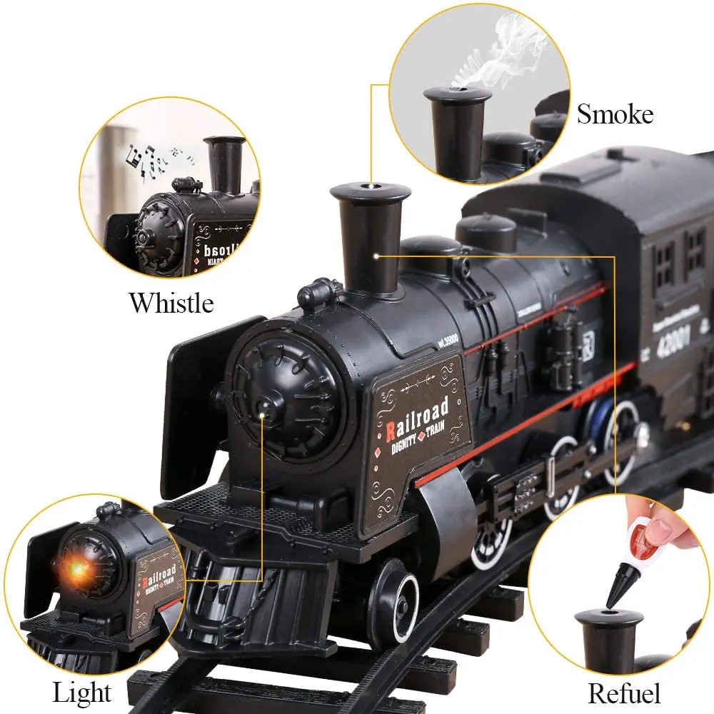 Tren de juguete el&eacute;ctrico de Navidad para ni&ntilde;os, v&iacute;as de ferrocarril, motor de locomotora de vapor, modelo fundido a presi&oacute;n, juego educativo-4