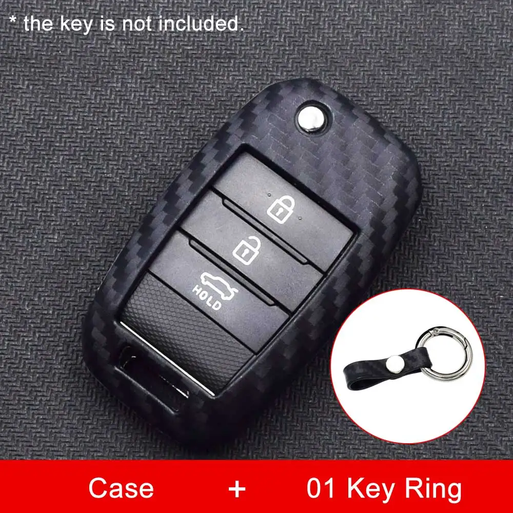 Case and 01 Key Ring УГЛЕРОДНЫЙ силиконовый чехол для ключей от машины для KIA KX5 Rio Sportage QL Ceed Sorento Cerato K2 K3 K4 K5 Складной Дистанционный чехол для ключа чехол сумка - Название цвета: Case and 01 Key Ring