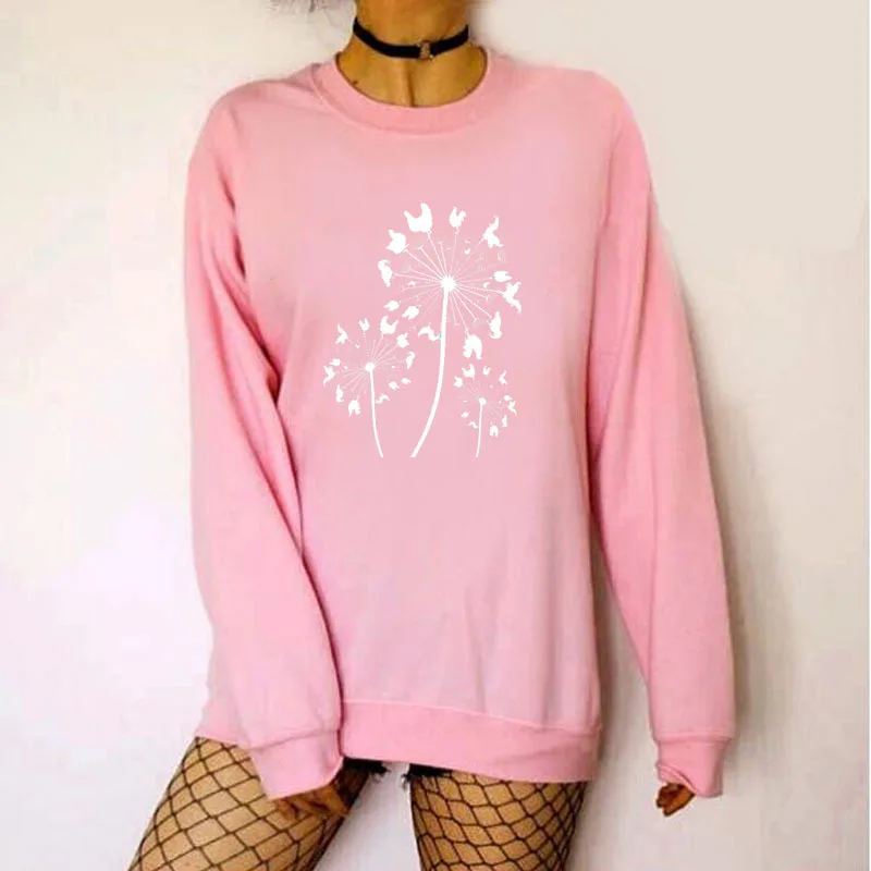 

Women Hoodie Dandelion Printed Hoodies Women Fleece Long Sleeve O Neck Loose Sweatshirt Girls Pullovers Winter