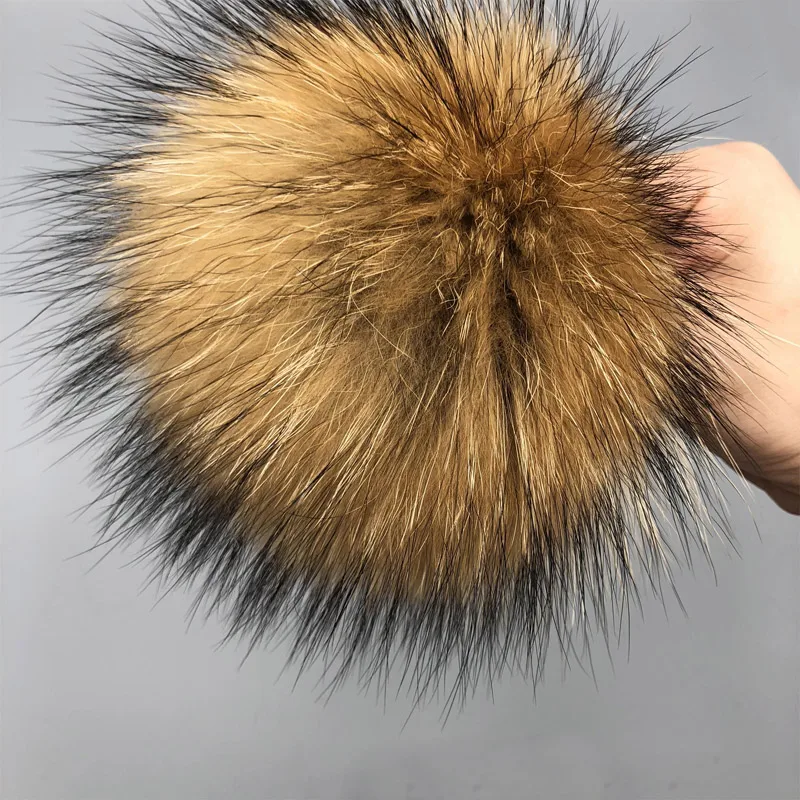Raccoon fur 15cm DIY Роскошный меховой помпон из натурального меха лисы, помпон, помпон ручной работы, действительно большой помпон для волос,, шапка с пряжкой - Цвет: Raccoon fur 15cm