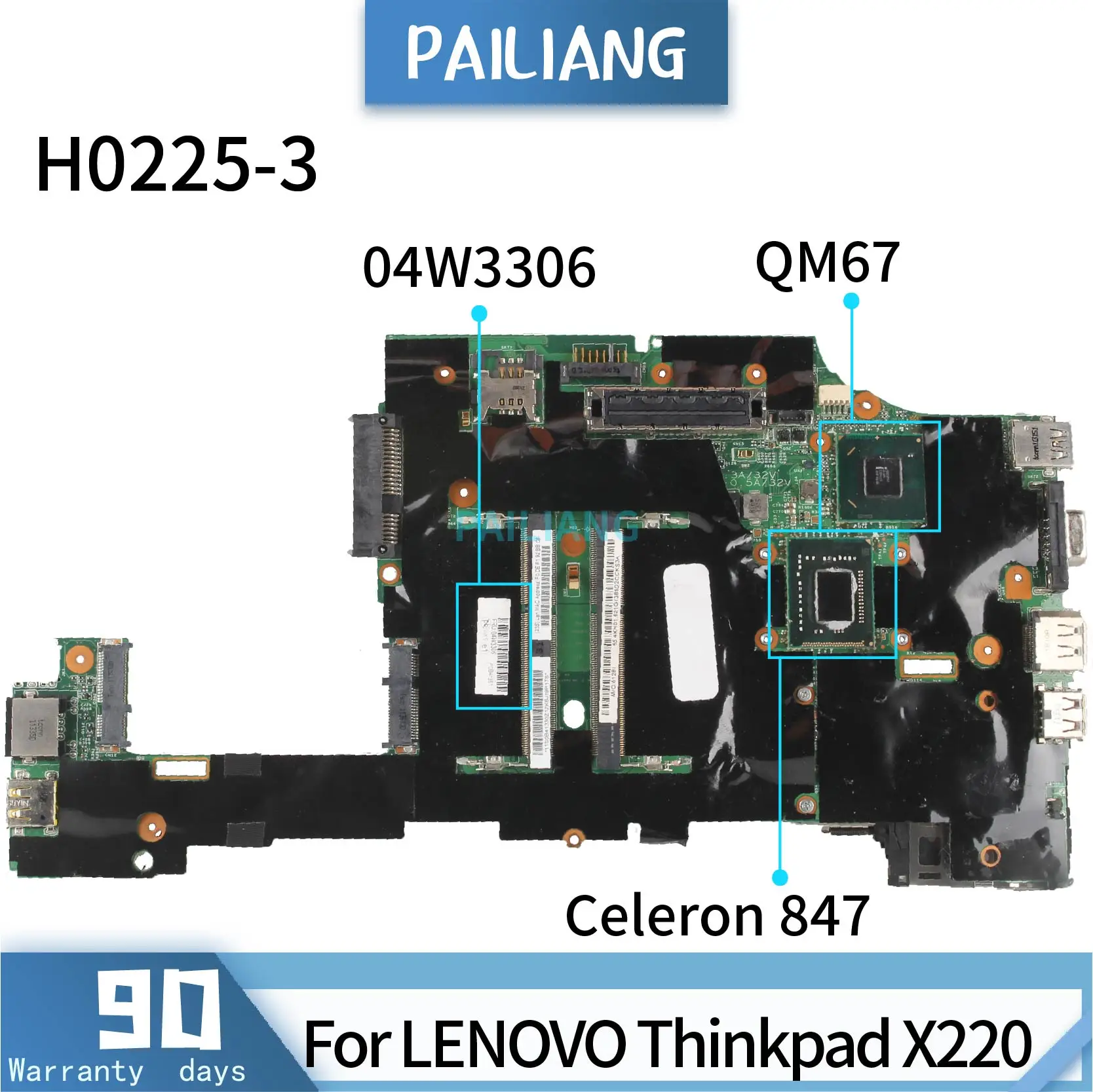 PAILIANG материнская плата для ноутбука LENOVO Thinkpad X220 H0225 3 04W3306 Материнская Core SR08N Celeron 847
