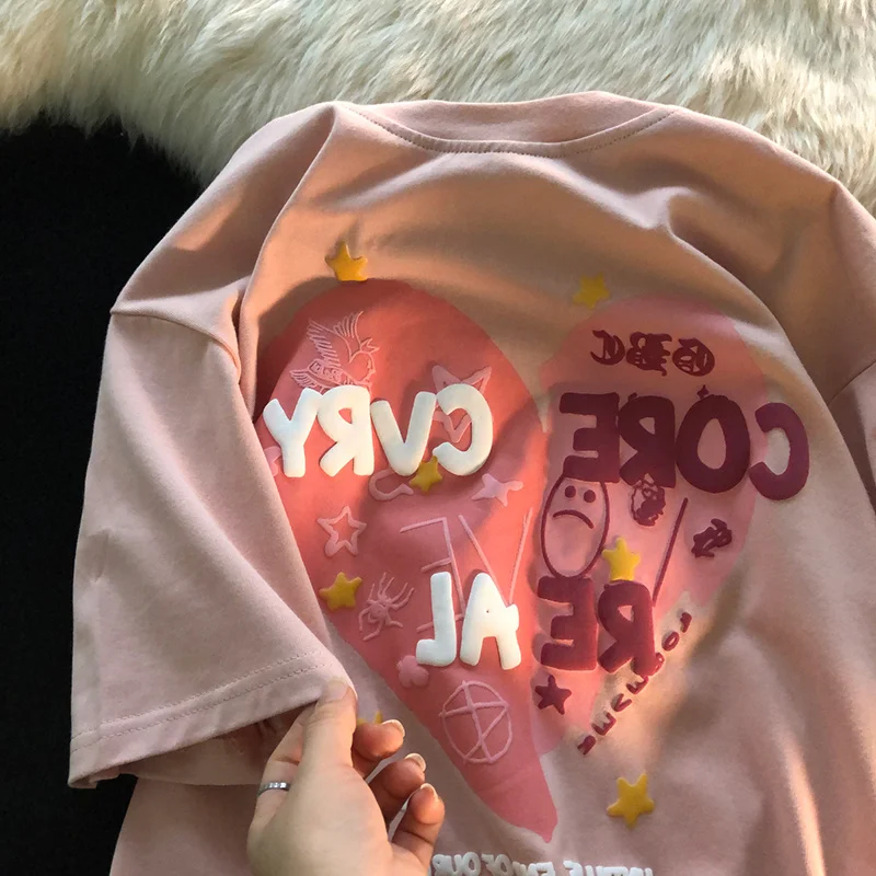 Футболка женская с коротким рукавом модный брендовый свободный пенопластовый