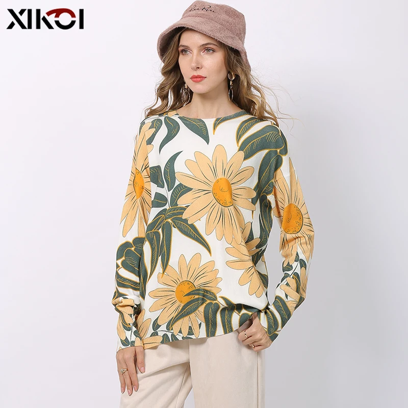 Свитер Женский вязаный оверсайз с круглым вырезом и длинным рукавом | Женская