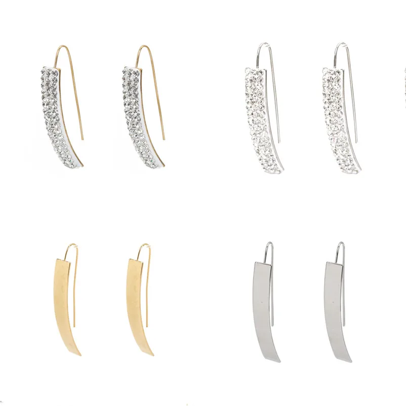 

1 Pair 2022 Stainless Steel Fashion Temperament Earrings White Arc Enamel Clear Rhinestone Ladies Jewelry Accesories 4.4 x 0.7cm