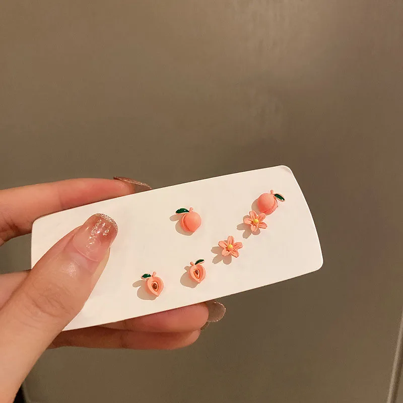 

Cute 3 Pairs/Set Pink Color Flower Peach Stud Earrings Women Metallic Spray Ear Stud Earrings Sweet Ear Jewelry Accessories