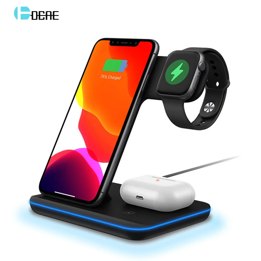 Беспроводное зарядное устройство Qi 3 в 1 15 Вт подставка для iPhone 12 11 XS XR X 8 AirPods Pro