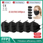 10-100 шт. 3D FPP2 маска Black Kn95 рыбные маски 3-слойная взрослая FFP3 черная маска CE одобренная FP2 маска для лица FFP2 маски