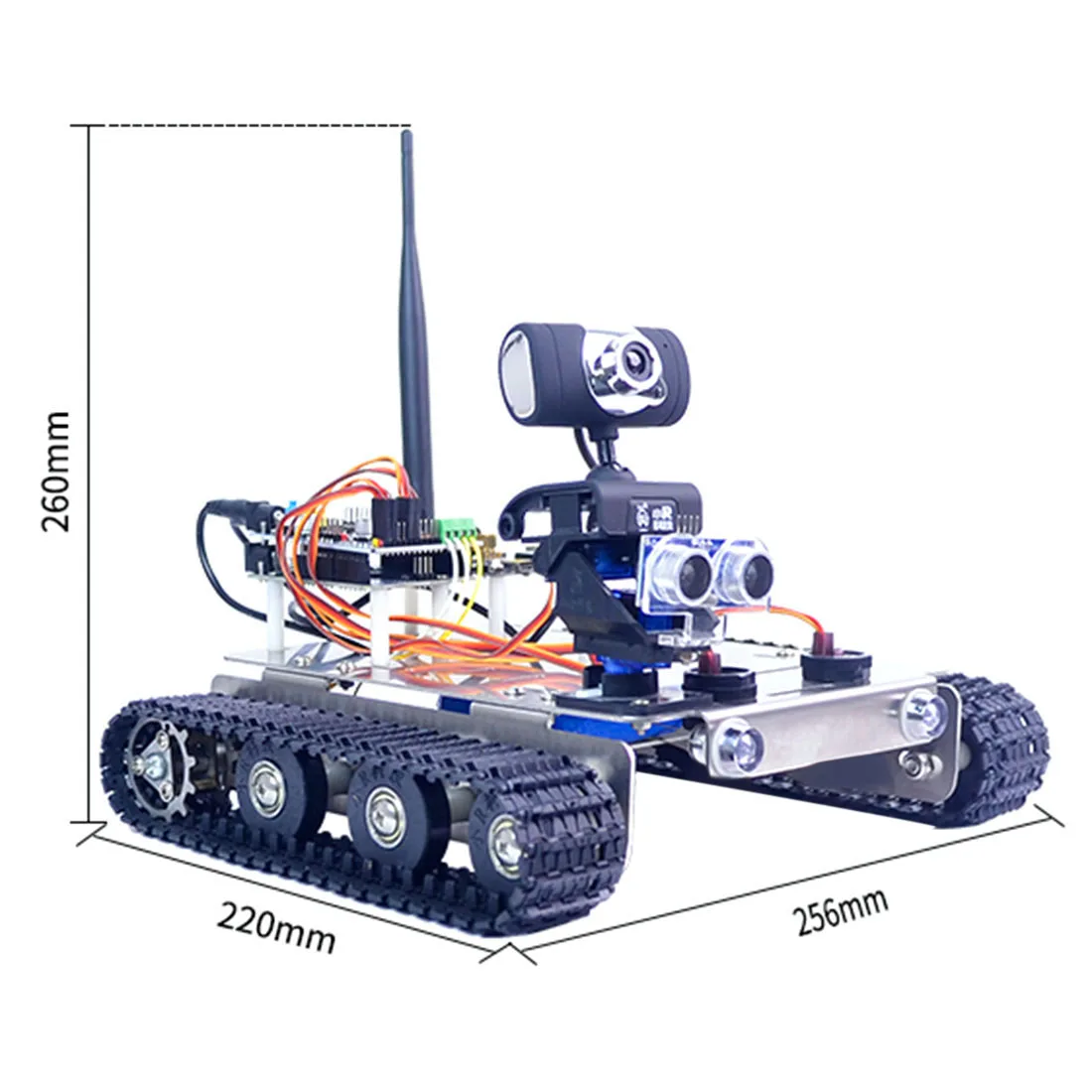 

GFS WiFi Bluetooth Smart Robot Tank Car Kit Support Graphical Programming For Raspberry Pi4 2G Line Patrol Obstacle Avoidance