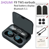 tws f9 earbuds wireless headset music headphon bluetooth earphone waterproof stereo cvc noise reduce with mic gamer finger cots