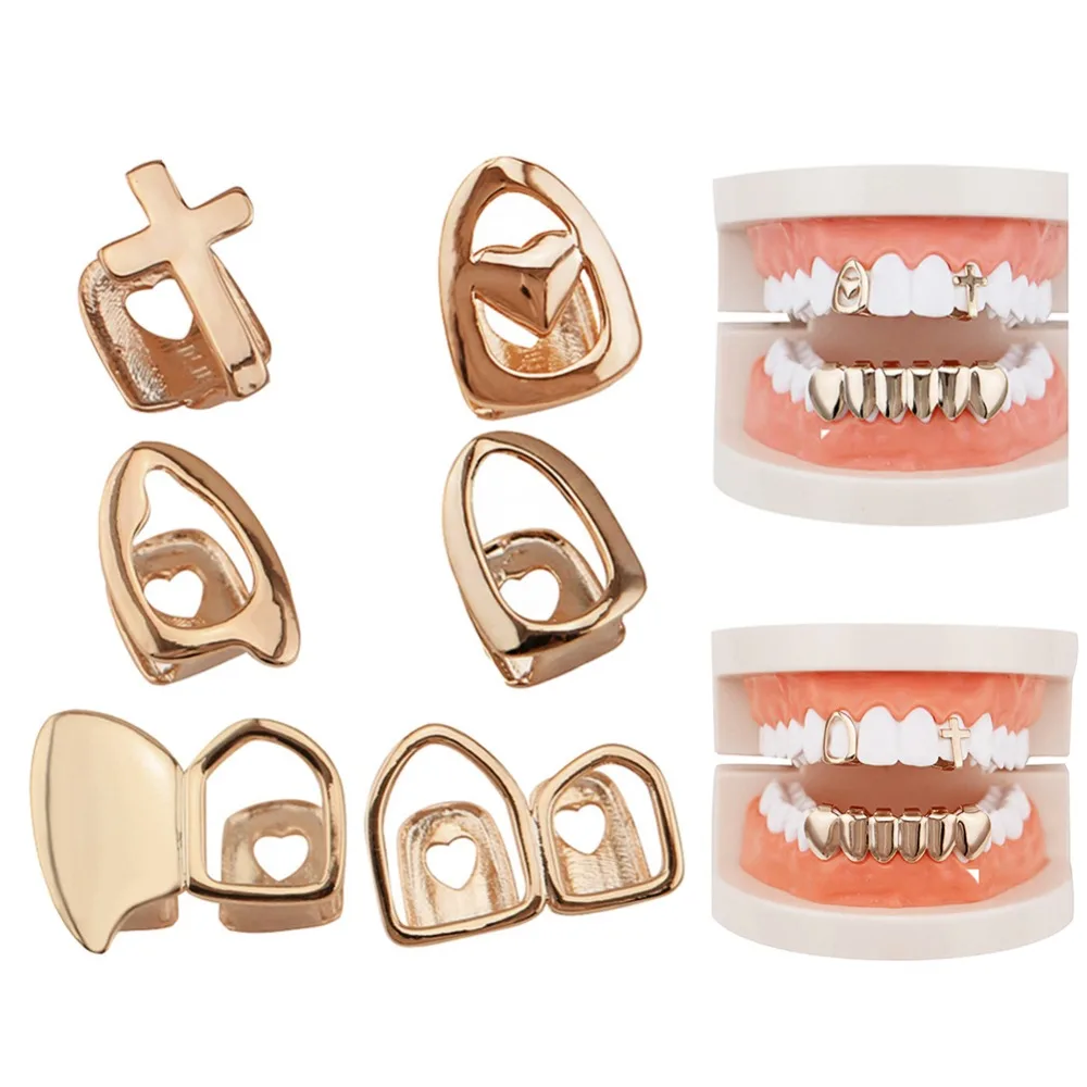 Punk Gold Silver Teeth Grillz Top Bottom Grills Dental Mouth Teeth Caps Cosplay Party Tooth Rapper Jewelry Gift Hip Hop