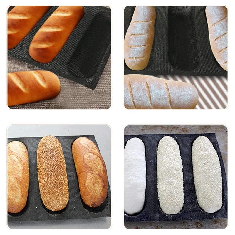 Черная прессформа для хлеба 4 полости силиконовая форма длинный квадрат багет