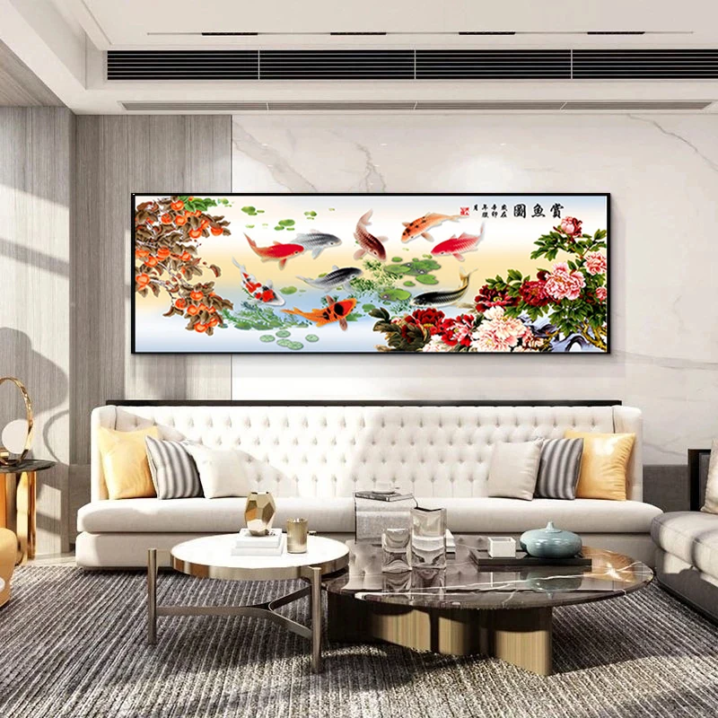 Абстрактная Картина на холсте в китайском стиле с изображением рыбы девять кои