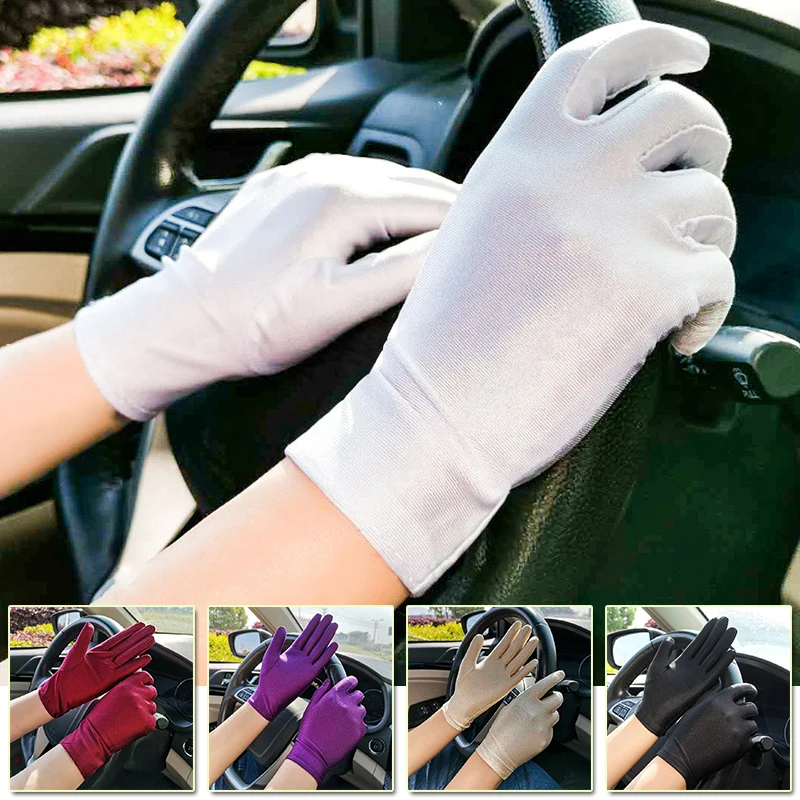 

Spandex Gloves 2Pcs Women Sunscreen Thin Stretch Gloves UV-Proof Sun Protection High Elasticity Ladies Drive Gloves