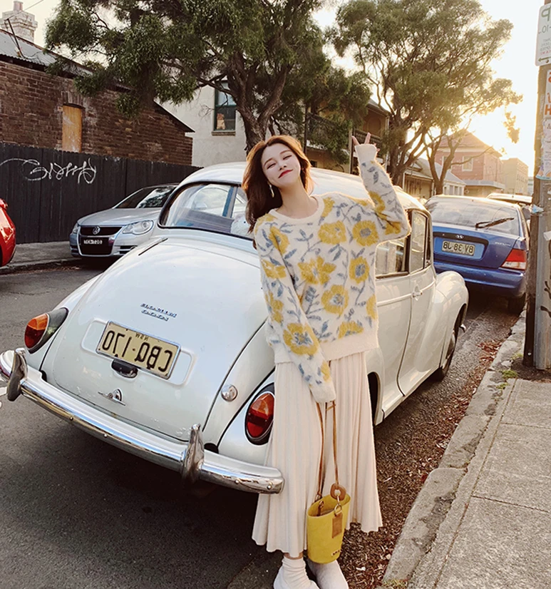 Комплект из двух предметов осень весна женский элегантный свитер пуловер +