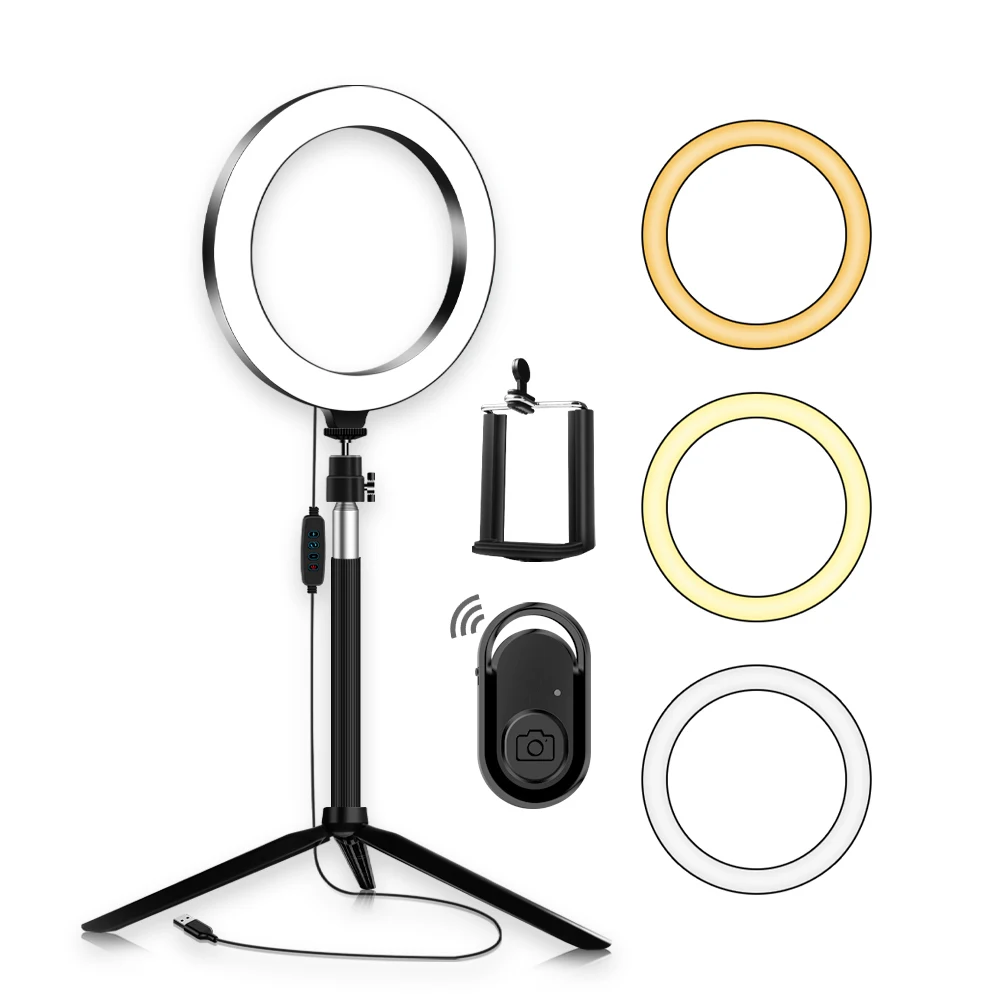 

20cm / 8" 3200K-5500K Ring Video Light 3pcs Lighting Modes with Remote Control for Live Streaming Vlogging Portrait Photography