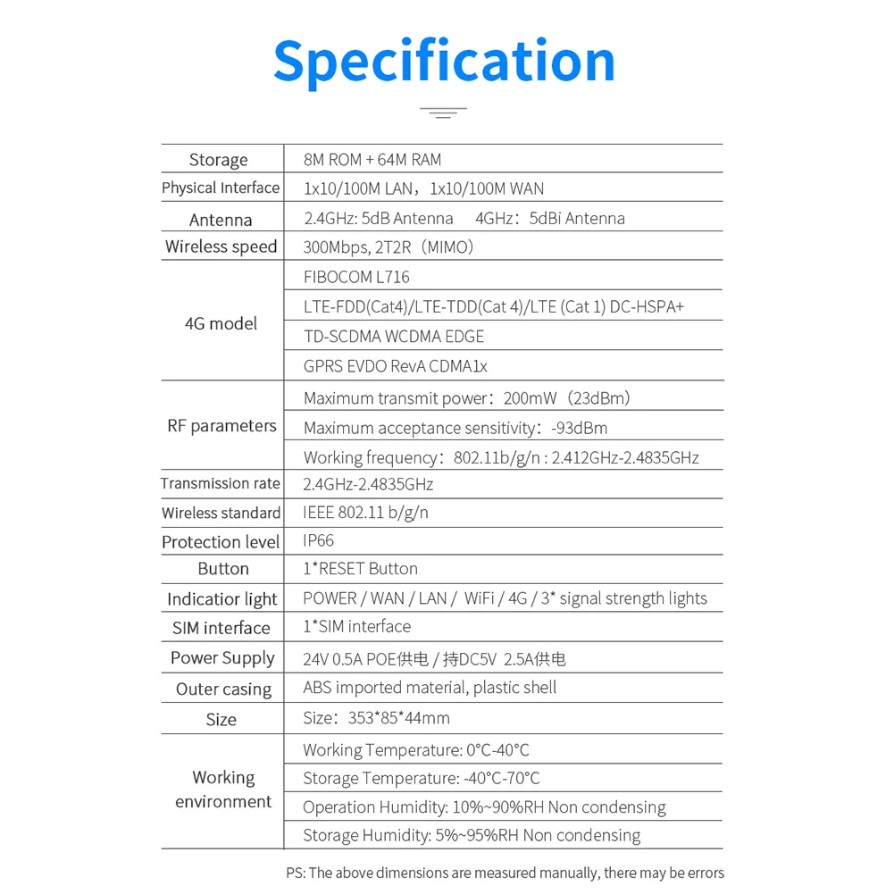 

Outdoor Access Point 4G Lte Wireless AP Sim Card Slot Wifi Router WAN/LAN Port 4G Lte+2.4Ghz WIFI coverage Base Station AP
