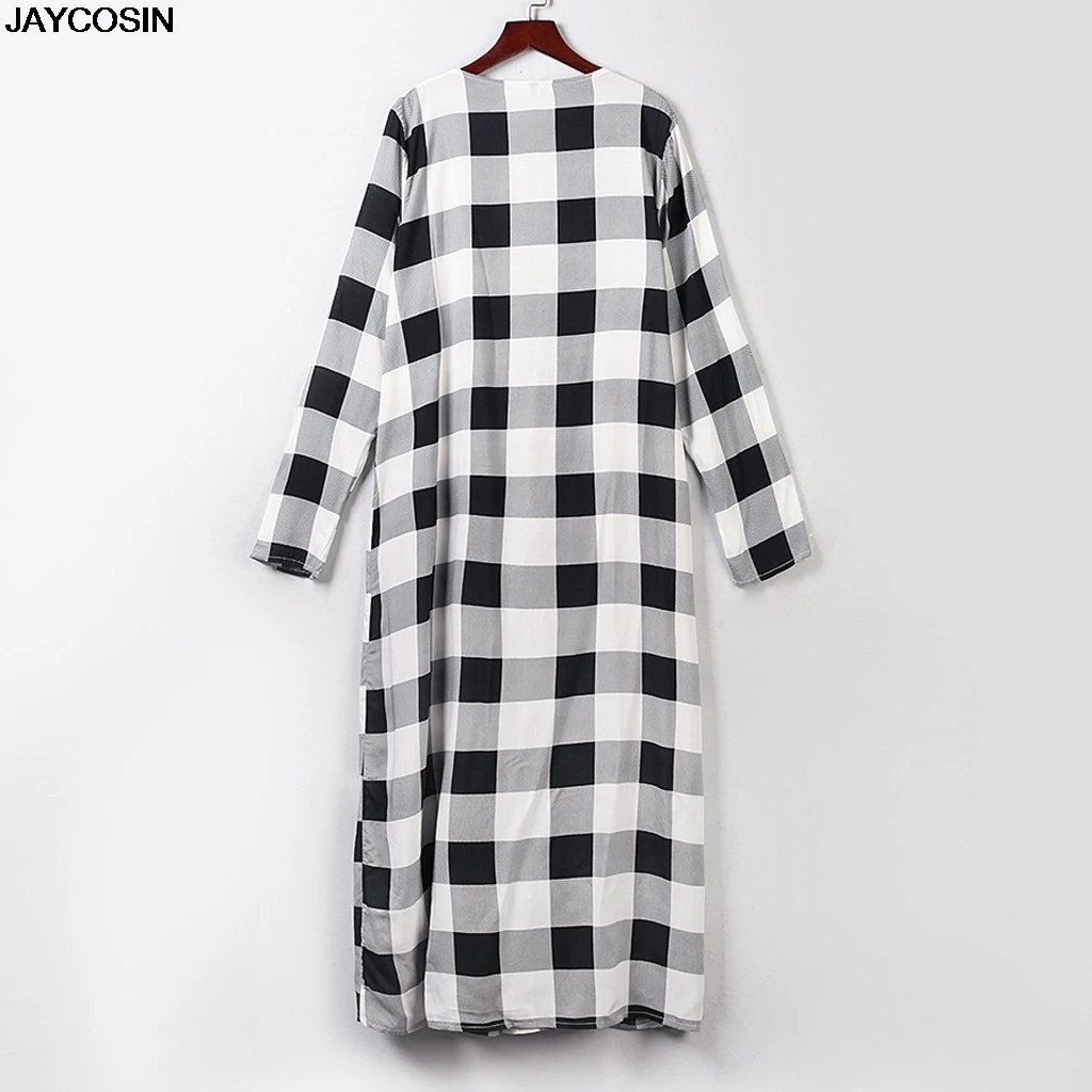 Длинный женский кардиган JAYCOSIN летняя Клетчатая рубашка с длинным рукавом