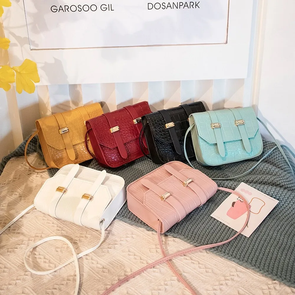 

Mini Small Square Bags For Women Ladies Shoulder Bag PU Solid Color Buckle Messenger Bag Small Square Handbag