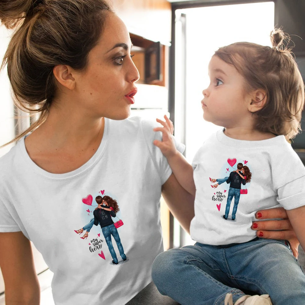 

T Shirt Girl My Dear love Printed T-shirt Family Look Outfits Streetwear Oversize White Shirt Femme Mama Daughter Summer T-shirt