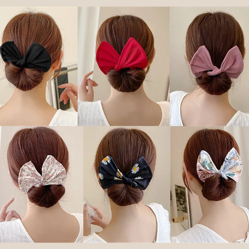 Multicolor Deft Bun Print Headband Hairpin for Women Girl Cloth Hair Circle Bun Maker Ponytail Holder Hair Braided Accessories