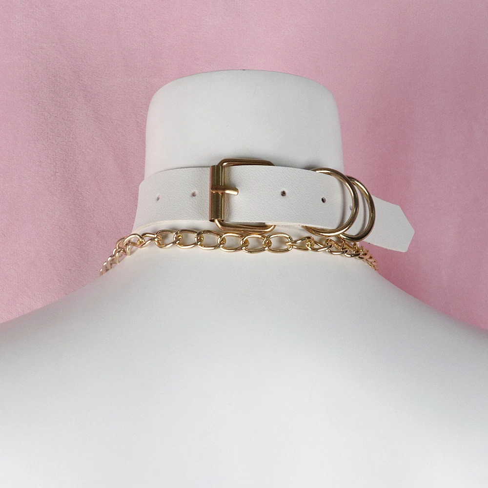 

2021 Trendy White Slave Collar Necklace PU Leather Adjustable Metal Buckle Harajuku Handmade Women Jewelry Accessories Gifts New